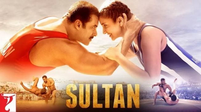 Poster film Sultan yang dibintangi Salman Khan dan Anushka Sharma. 