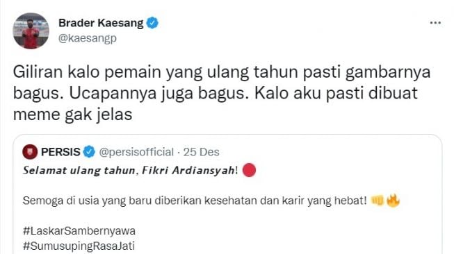 Cuitan Kaesang Pangarep, yang mencak-mencak ke medsos Persis Solo. [Twitter]
