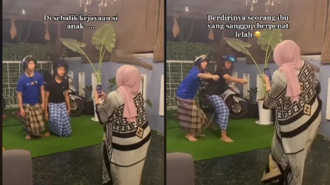 Kocak! Emak-emak Ikut Joget TikTok saat Rekam Kedua Anaknya, Warganet: Pengorbanan Ibu