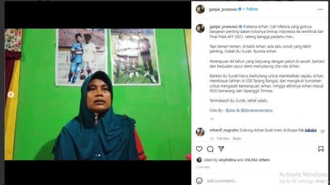 Ibunda pemain Timnas Pratama Arhan (Instagram)