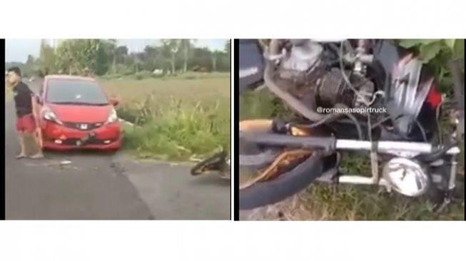 Mobil tertabrak pemotor yang ugal-ugalan, pemobil banting motor pelaku (Instagram)