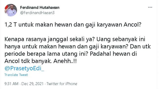 Cuitan Ferdinand Hutahaean (Twitter)