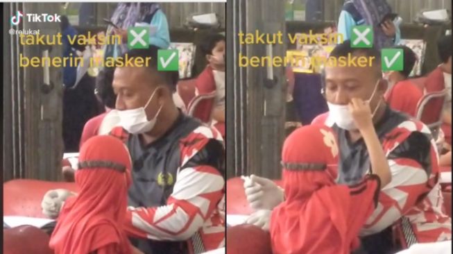 Salut! Tidak Takut Vaksin, Gadis ini Justru Membenarkan Posisi Masker Salah Milik Nakes