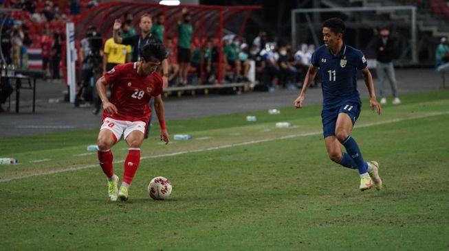 Pertandingan Timnas Indonesia kontra Thailand di final leg pertama Piala AFF 2020 di Stadion Nasional, Singapura, Rabu (29/12/2021) malam WIB. (Dok. PSSI).