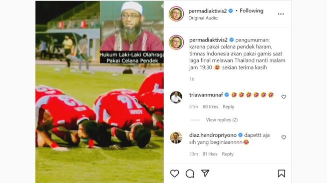 Ungahan Abu Janda yang menyebut sepak bola menggunakan celana pendek haram. [Instagram]