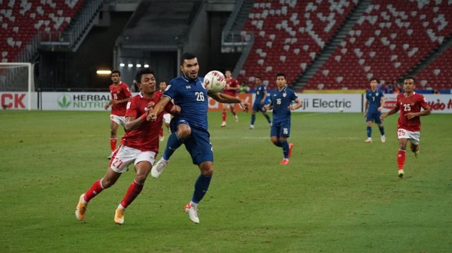 Pertandingan Timnas Indonesia kontra Thailand di final leg pertama Piala AFF 2020 di Stadion Nasional, Singapura, Rabu (29/12/2021) malam WIB. (Dok. PSSI).