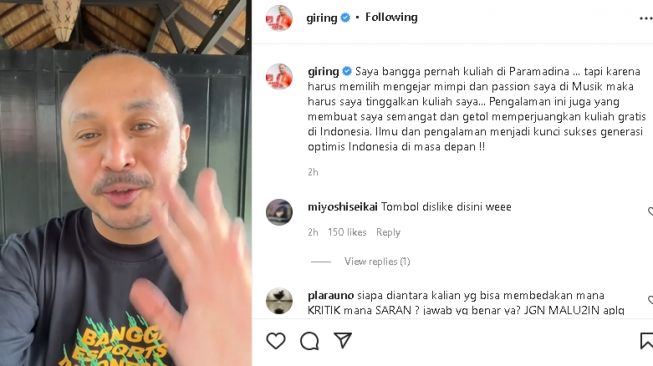 Klarifikasi Giring soal DO dari Universitas Paramadina (Instagram)