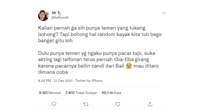 Cerita kebohongan teman (twitter)