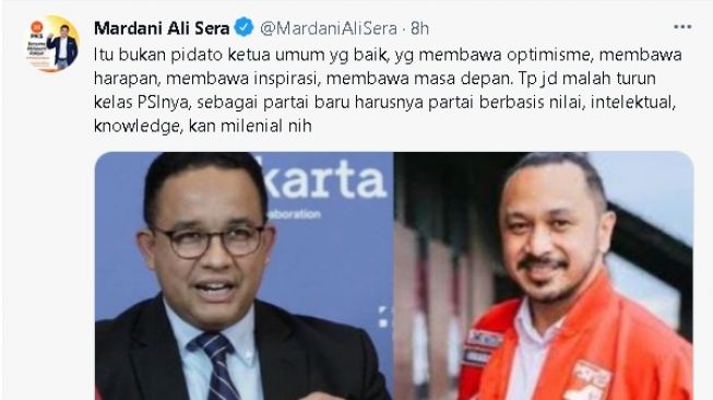 Cuitan Mardani Ali Sera soal PSI dan Giring (twitter)