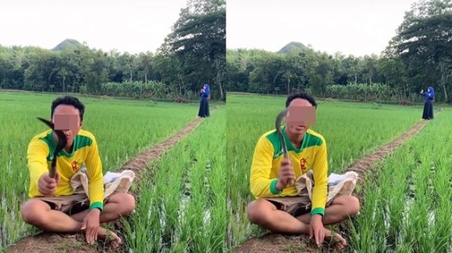 Pria Minta Tolong ke Reza Rahadian Diikuti Istri ke Sawah Gegara Layangan Putus (TikTok)