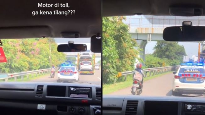 The Real Penguasa Jalanan! Pemotor Wanita Tetap Santai Ketemu Mobil Polisi di Jalan Tol