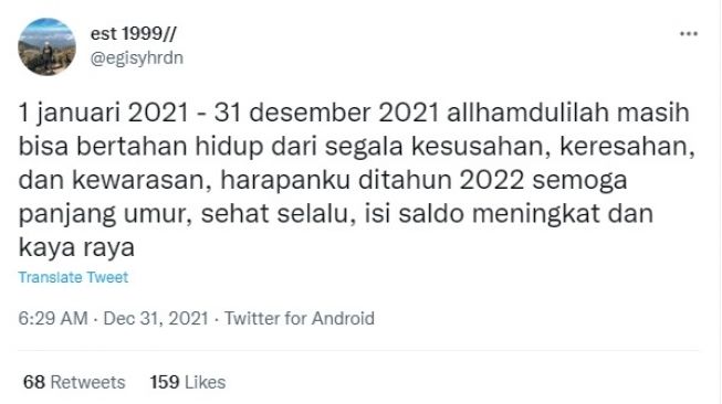 Cuitan harapan Tahun Baru. [Twitter] 