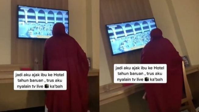Menginap di Hotel, Reaksi Ibu Ini saat Lihat Ka'bah di Televisi Bikin Nangis