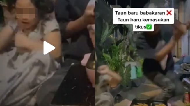 Bebakaran Sambut Tahun Baru, Bocil Ini Malah Kemasukan Tikus di Daster (TikTok)