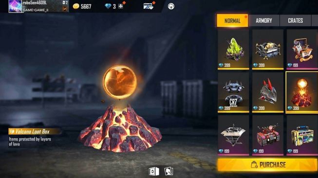 Skin FF, Volcano Loot Box. [Sportskeeda]