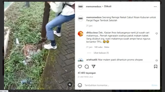 Remaja Lelaki Bolos Sekolah, Panjat Tembok Pakai Kayu Nisan Kuburan, Warganet Berang