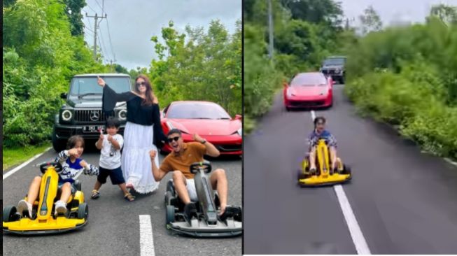 Fuji dan Fadly tampak berlibur menikmati gokart buatan Lamborghini dan Xiaomi (Instagram)