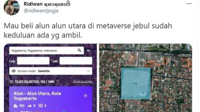 Beredar informasi Alun-alun Utara dijual di situs next Earth. 