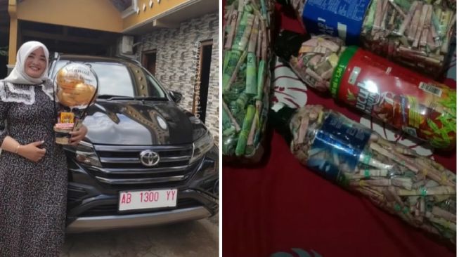 Kerja Keras Berbuah Hasil, Ibu Ini Kumpulkan Uang ke Dalam Botol Plastik Demi Toyota Rush