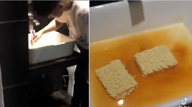 Viral! Lelaki Masak Mie Instan di Wastafel Hotel Tuai Kecaman