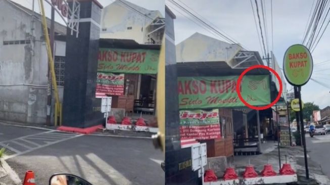 Pengendara Salfok Lihat Spanduk Warung Bakso, Pas Dizoom Publik Ikut Geger Gegara Logo Ini