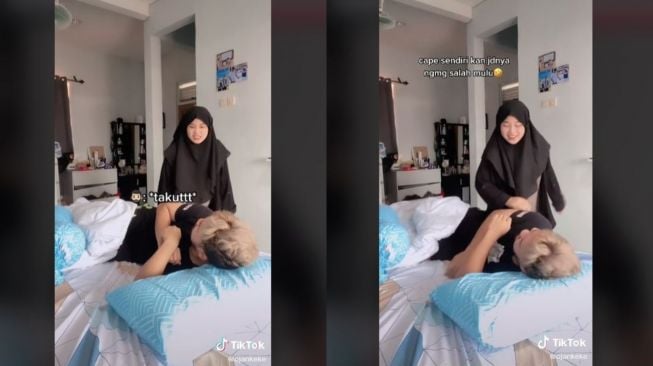 Viral Istri Bangunkan Suami Pakai Dialog Layangan Putus (tiktok.com/@ojankeke)