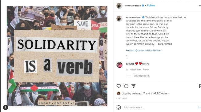 Postingan Emma Watson bela Palestina [Instagram/@emmawatson]