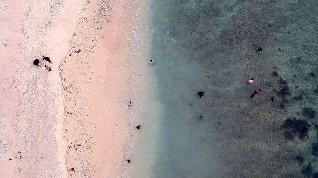 Foto udara objek wisata Pantai Tilalohe di Desa Biluhu Timur, Kabupaten Gorontalo, Gorontalo, Rabu (5/1/2022).  ANTARA FOTO/Adiwinata Solihin