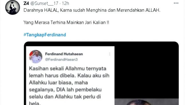 Tagar Tangkap Ferdinand Hutahaean menggaung di Twitter (Twitter)