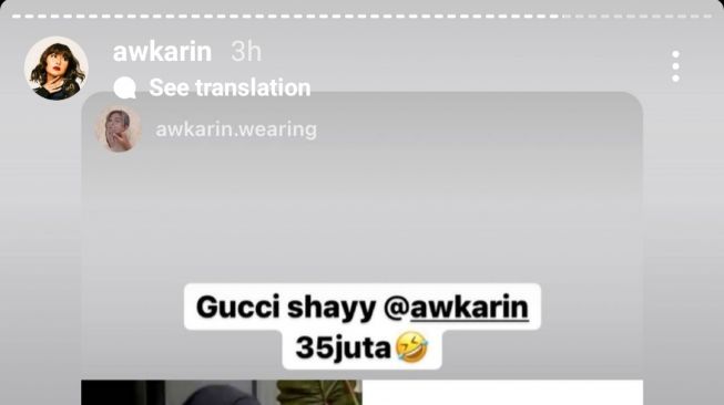Disindir AwKarin, Tas ibu Gaga Muhammad jadi sorotan netizen. (Dok. AwKarin.Wearing)