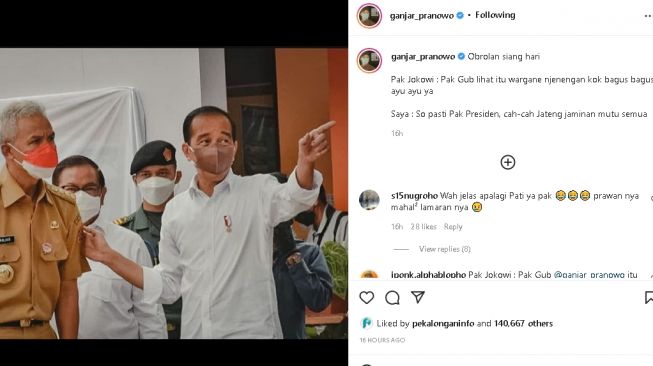 Gubernur Jawa Tengah Ganjar Pranowo dan Presiden RI Joko Widodo (instagram)