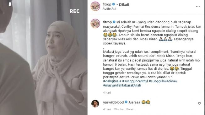 Fitri Tropica dan suami, Irvan Hanafi bikin parodi adegan series Layangan Putus. [Instagram]