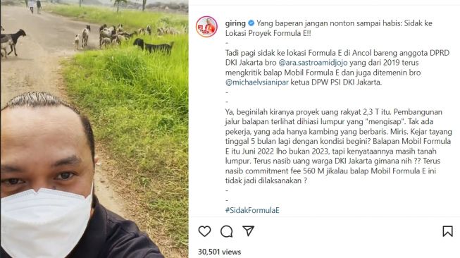 Giring Ganesha eks Nidji sidak proyek sirkuit Formula E (Instagram)