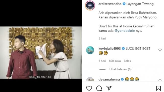 Ardit Erwandha dan Yono Bakrie  bikin video parodi series Layangan Putus. [Instagram]