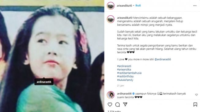 Ardina Rasti saat masih kecil (instagram.com)