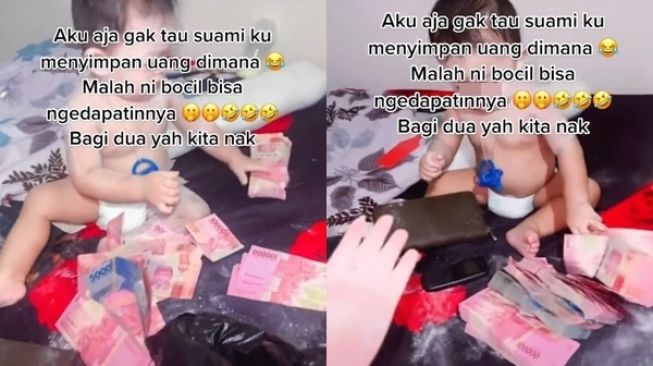 Viral Bayi Nemu Duit Tabungan Ayah yang Tersembunyi Bak Tuyul, Ibu: Kerja Bagus! (TikTok)