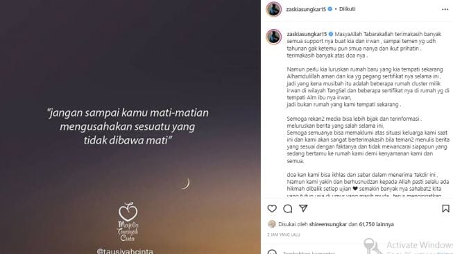 Postingan Zaskia Sungkar (Instagram.com)