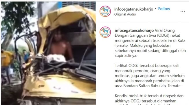 ODGJ bajak truk pengangkut es krim dan mengendarainya di jalanan (Instagram)