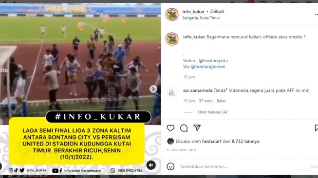 Liga 3 Zona Kaltim, Bontang City vs Persisam United Ricuh,  Pemain Adu Duel Asisten Wasit