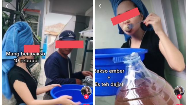 Bukan main, wanita beli bakso pakai ember cucian, publik soroti nasib si pedagang (TikTok/ecifresh)