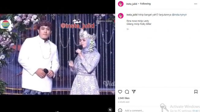 Aksi Rina Nose dan Gilang Dirga tiru gaya Lesti Kejora dan Rizky Billar (instagram.com)