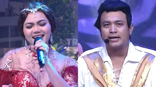 Gilang Dirga dan Rina Nose impersonate penyanyi dangdut. [Trans TV]