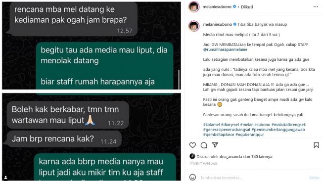 Melanie Subono batal ke rumah Pak Ogah karena ada wartawan. [Instagram]