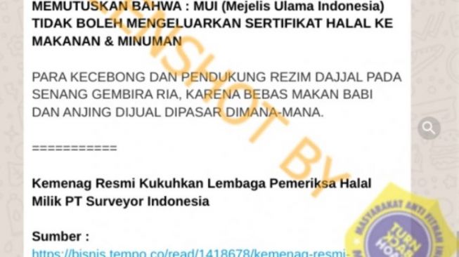 CEK FAKTA: MUI Dilarang Mengeluarkan Sertifikat Halal untuk Makanan dan Minuman, Benarkah?