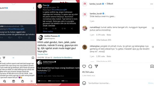 Unggahan soal Ardhito Pramono [Instagram/@lambe_turah]