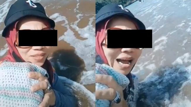 Demi Konten TikTok, Ibu-ibu Rela Diterjang Ombak Besar di Pantai (TikTok)