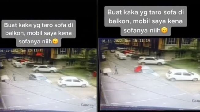 Sakit Tak Berdarah, Mobil Diam Terparkir Jadi Penyok Gegara Kejatuhan Sofa dari Balkon