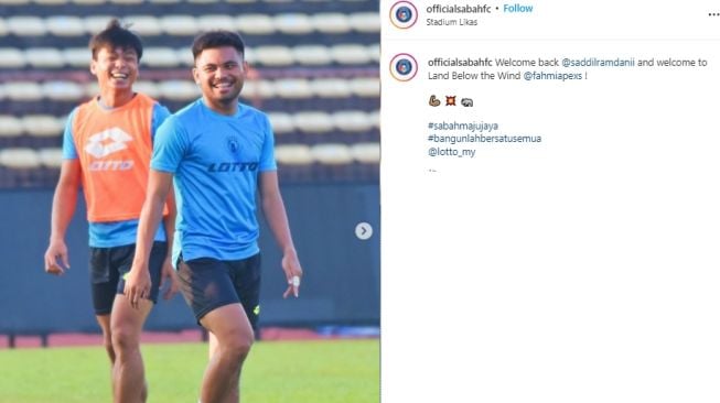 Saddil Ramdani jalani latihan bersama Sabah FC. (Instagram/officialsabahfc)