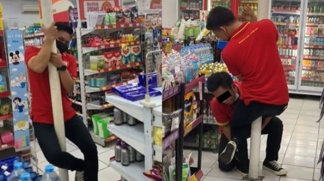 Pegawai 'Pole Dance' di Minimarket, Warganet: Siapa yang Pasang Tiang Striptis?