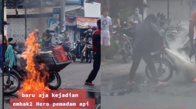 Bak Superhero, Video Perempuan  Tanpa Rasa Takut Padamkan Api Motor Tuai Decak Kagum